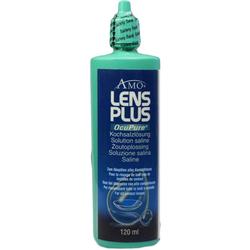 Grüne Flasche mit Kochsalzlösung für Kontaktlinsen, 120 ml.