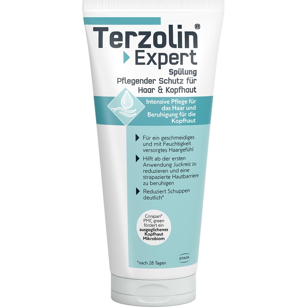 Eine weiße Tube mit blauen und schwarzen Schriftzügen, die Haarpflege bewirbt.