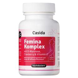 Eine weiße Flasche mit einem pinken Etikett mit der Aufschrift "Femina Komplex".